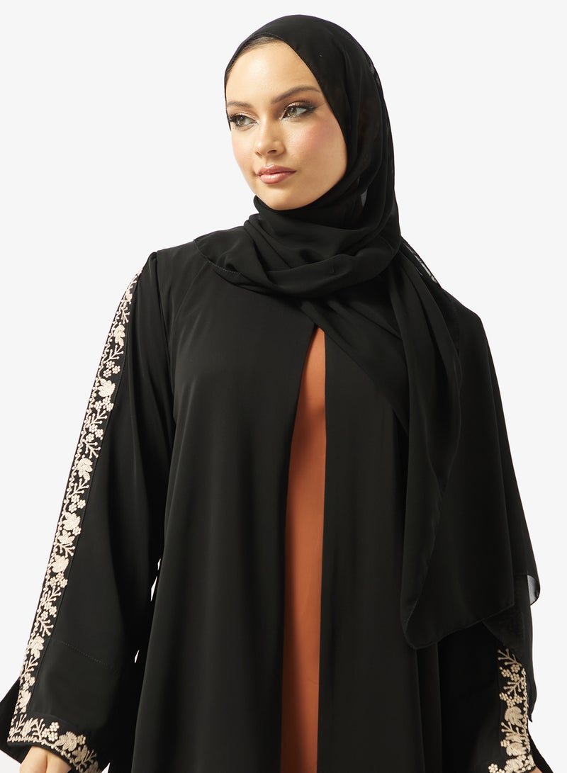 hayas closet Black Embroidered Abaya With Sheila - Image 3